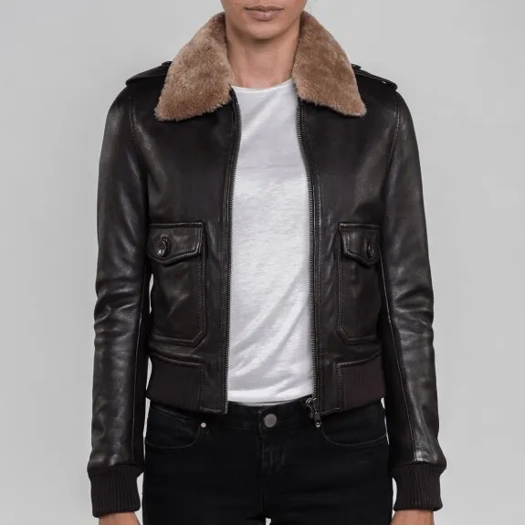 Nia Fur Collared Brown Leather Jacket