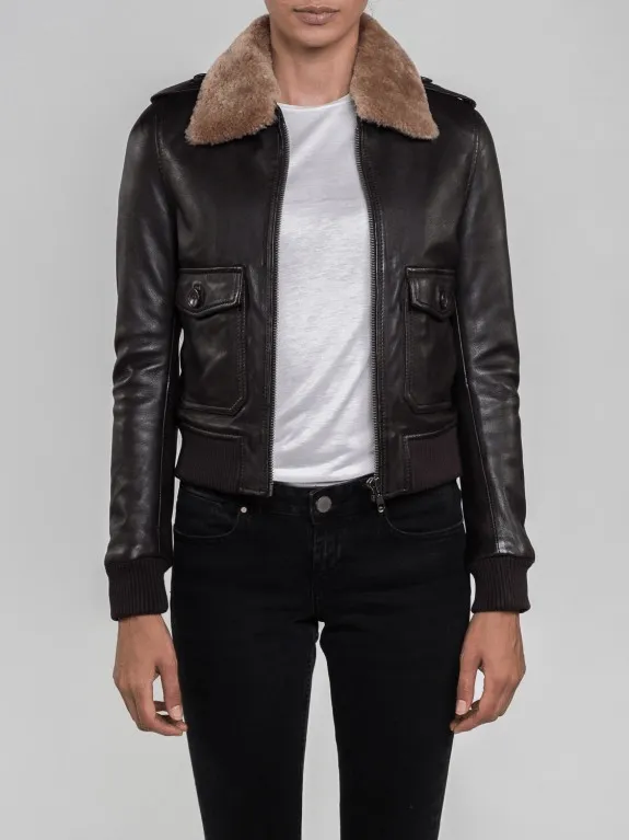 Nia Fur Collared Brown Leather Jacket