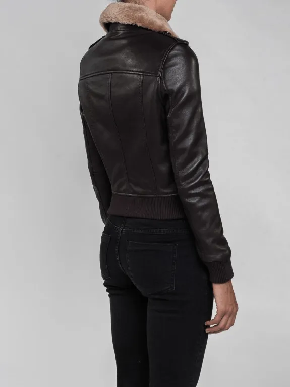 Nia Fur Collared Brown Leather Jacket