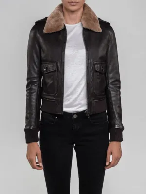 Nia Fur Collared Brown Leather Jacket