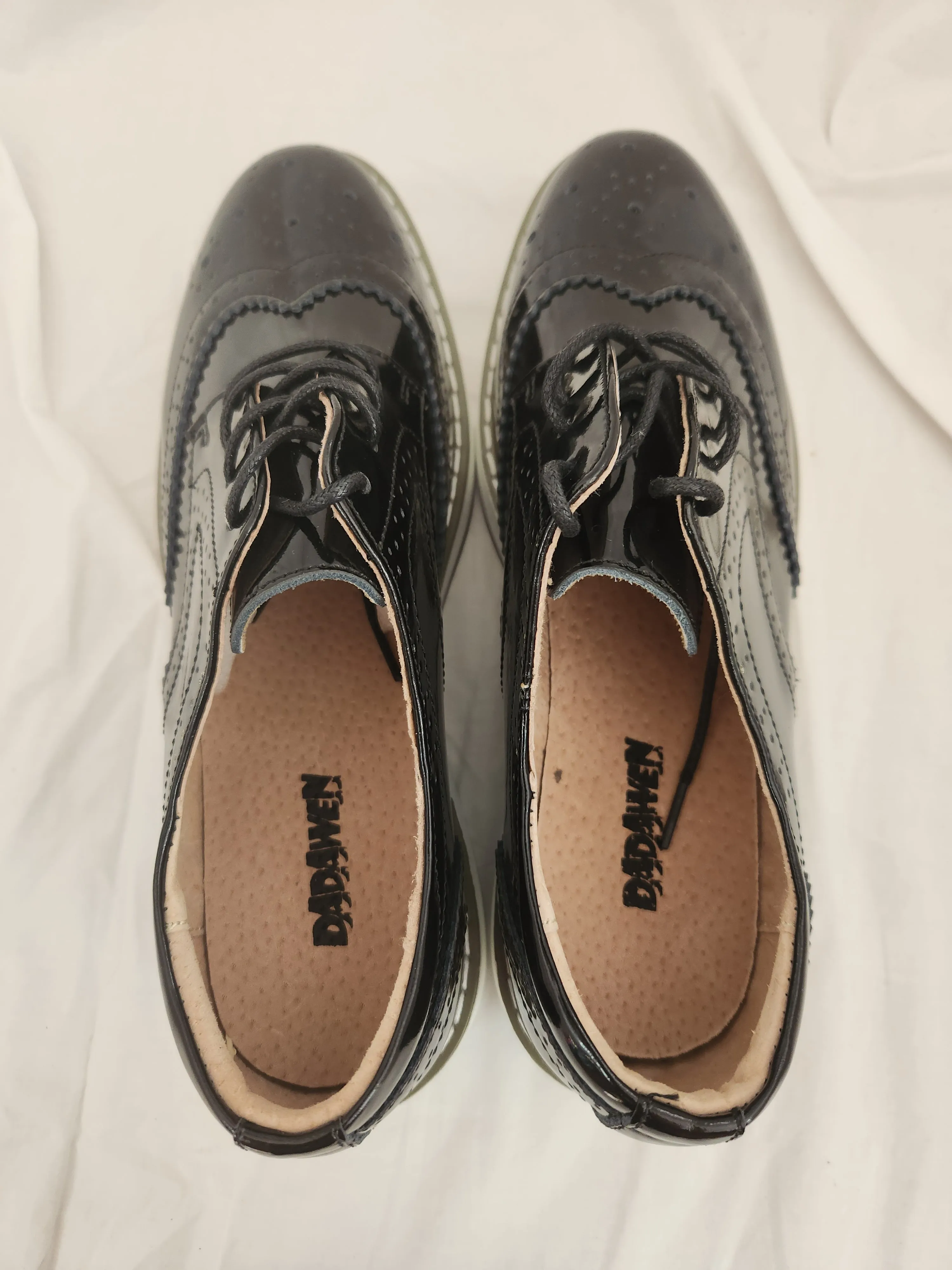 NWOB - DADAWEN Women's Black Platform Lace-Up Wingtips Square Toe Oxfords - Size: 40 (US 8)