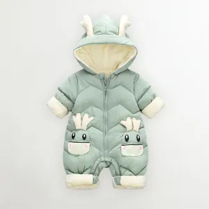 OLEKID 2021 Baby Winter Snowsuit Plus Velvet Thick Baby Boys Jumpsuit 0-2 Years Newborn Romper Baby Girls Overalls Toddler Coat