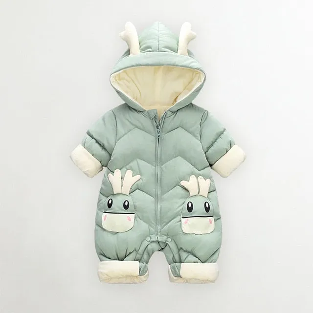 OLEKID 2021 Baby Winter Snowsuit Plus Velvet Thick Baby Boys Jumpsuit 0-2 Years Newborn Romper Baby Girls Overalls Toddler Coat