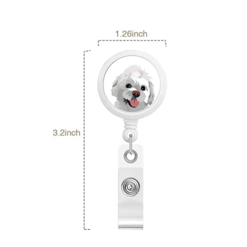 One Pet Portrait on Badge Reel - White Background | Custom Hand-Drawn Pet Portrait in Cartoon-Realism Style