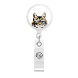 One Pet Portrait on Badge Reel - White Background | Custom Hand-Drawn Pet Portrait in Cartoon-Realism Style