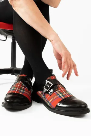 Oxford nere con punta rotonda e fibbia a strappo con cinturino a patchwork a quadri [Pre-ordine] 