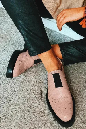 Oxford rosa con punta rotonda e patchwork traforato colorblock 