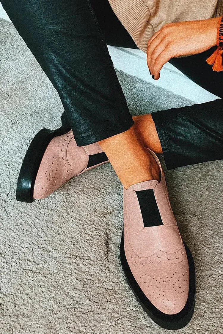 Oxford rosa con punta rotonda e patchwork traforato colorblock 