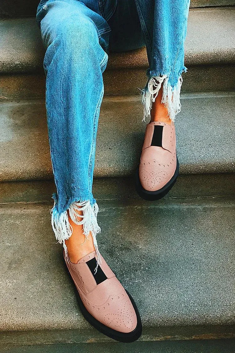 Oxford rosa con punta rotonda e patchwork traforato colorblock 