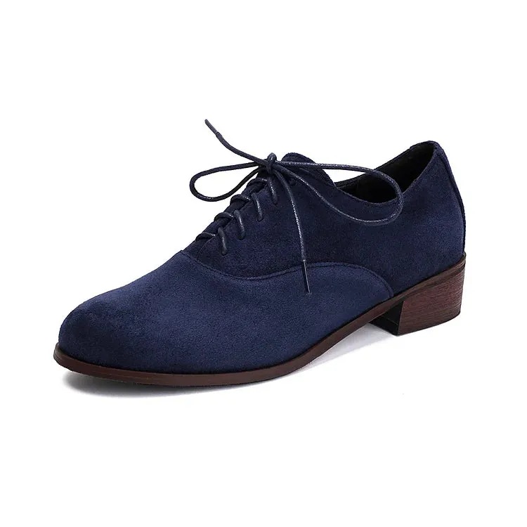 Oxfords con punta tonda, tacco basso e lacci, patchwork con stampa leopardata 