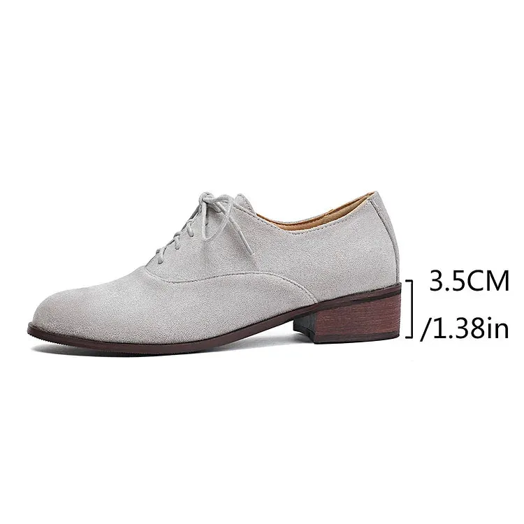 Oxfords con punta tonda, tacco basso e lacci, patchwork con stampa leopardata 