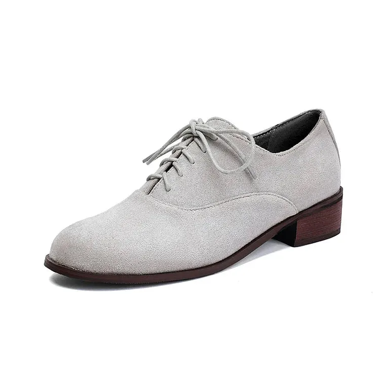Oxfords con punta tonda, tacco basso e lacci, patchwork con stampa leopardata 