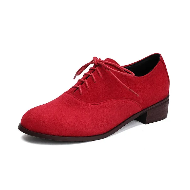 Oxfords con punta tonda, tacco basso e lacci, patchwork con stampa leopardata 