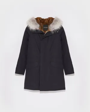 Parka iconique longue en coton technique avec fourrure de coyote et lapin