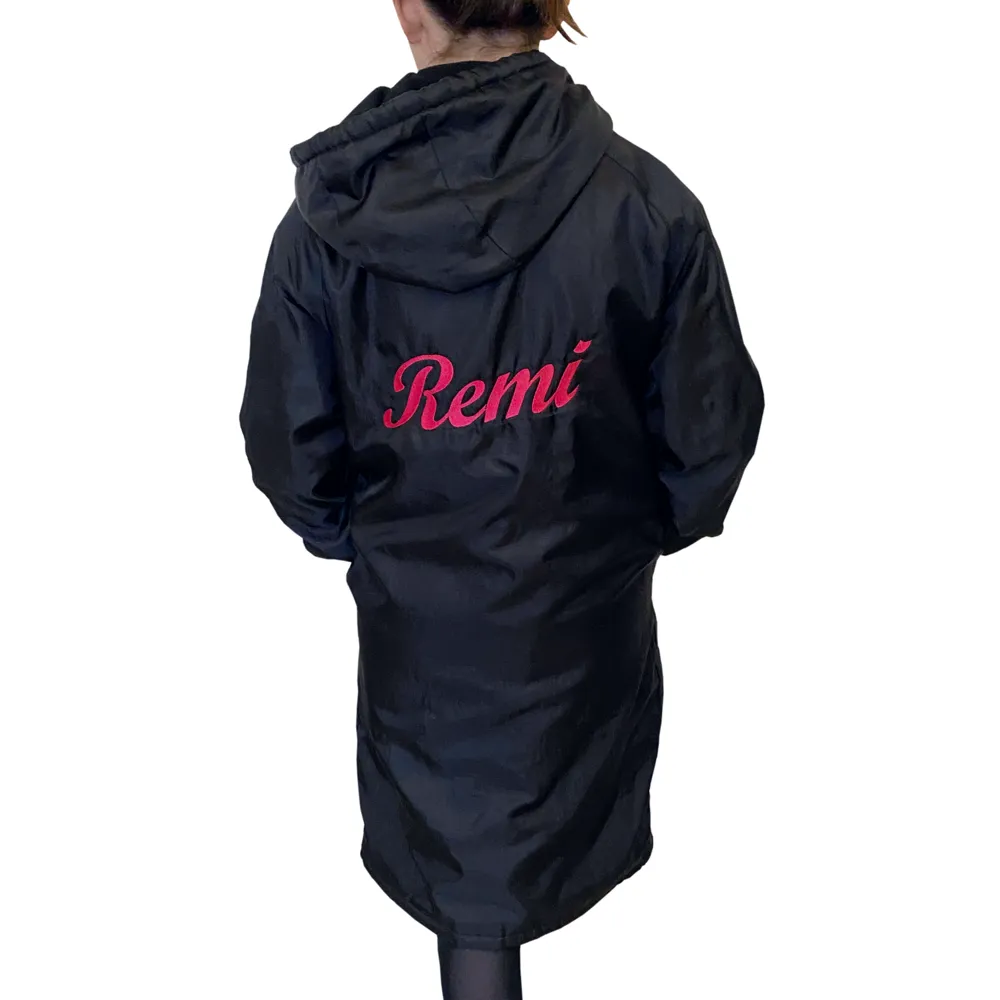 Parka Jacket in Black with Turquoise Blue Inner