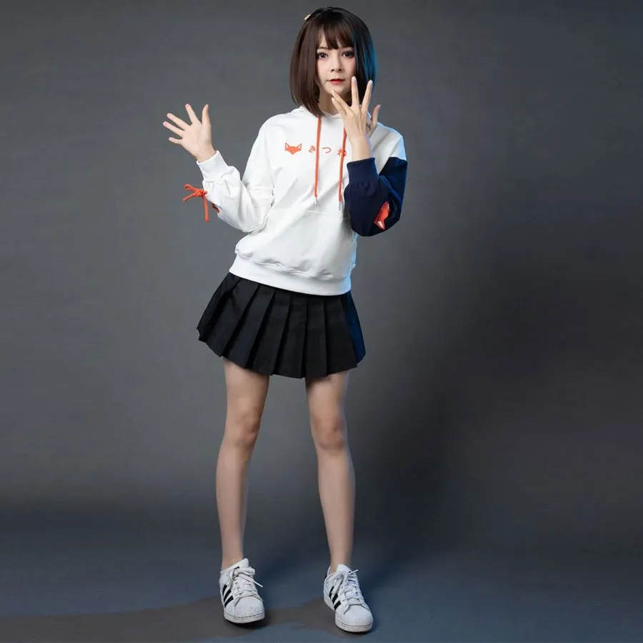 Patchwork-inspired Fox Print Lace-up Ears Hoodie Sweatshirt mp005915