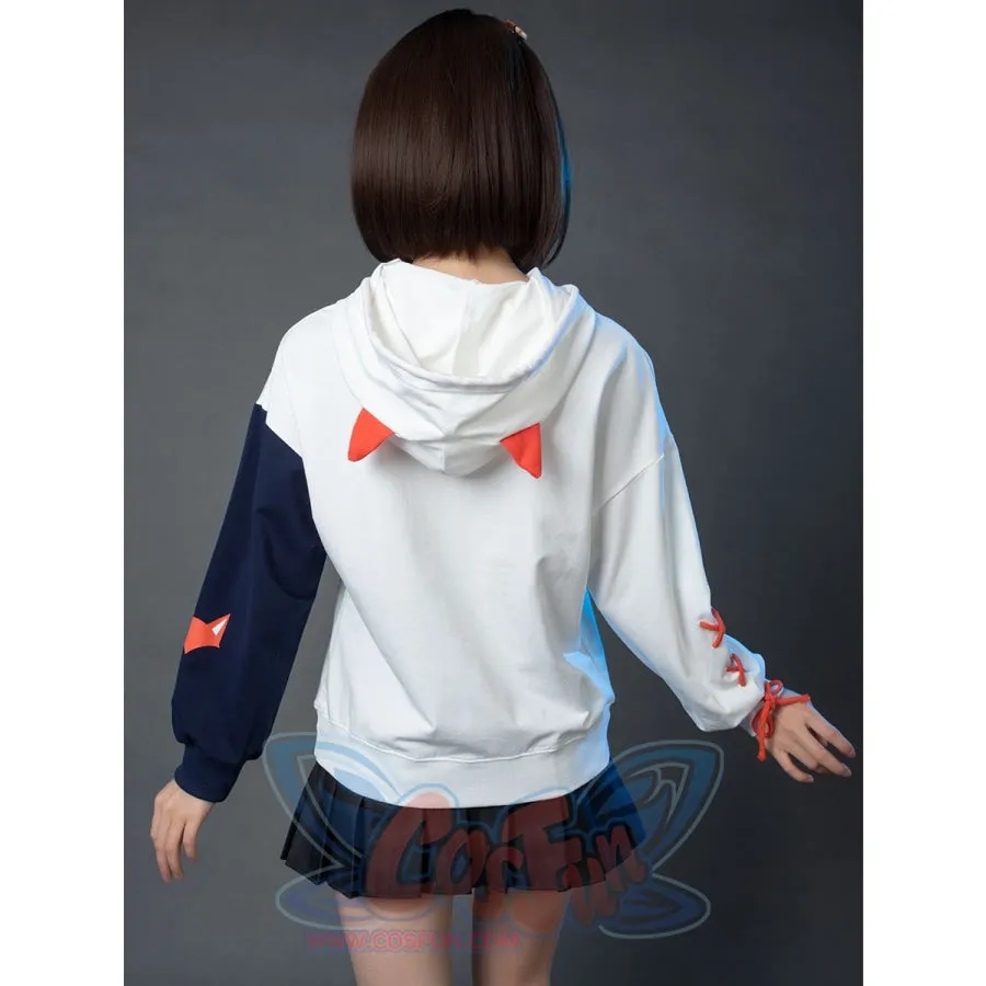 Patchwork-inspired Fox Print Lace-up Ears Hoodie Sweatshirt mp005915