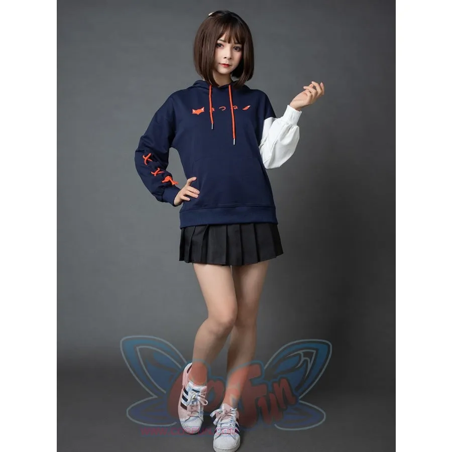 Patchwork-inspired Fox Print Lace-up Ears Hoodie Sweatshirt mp005915