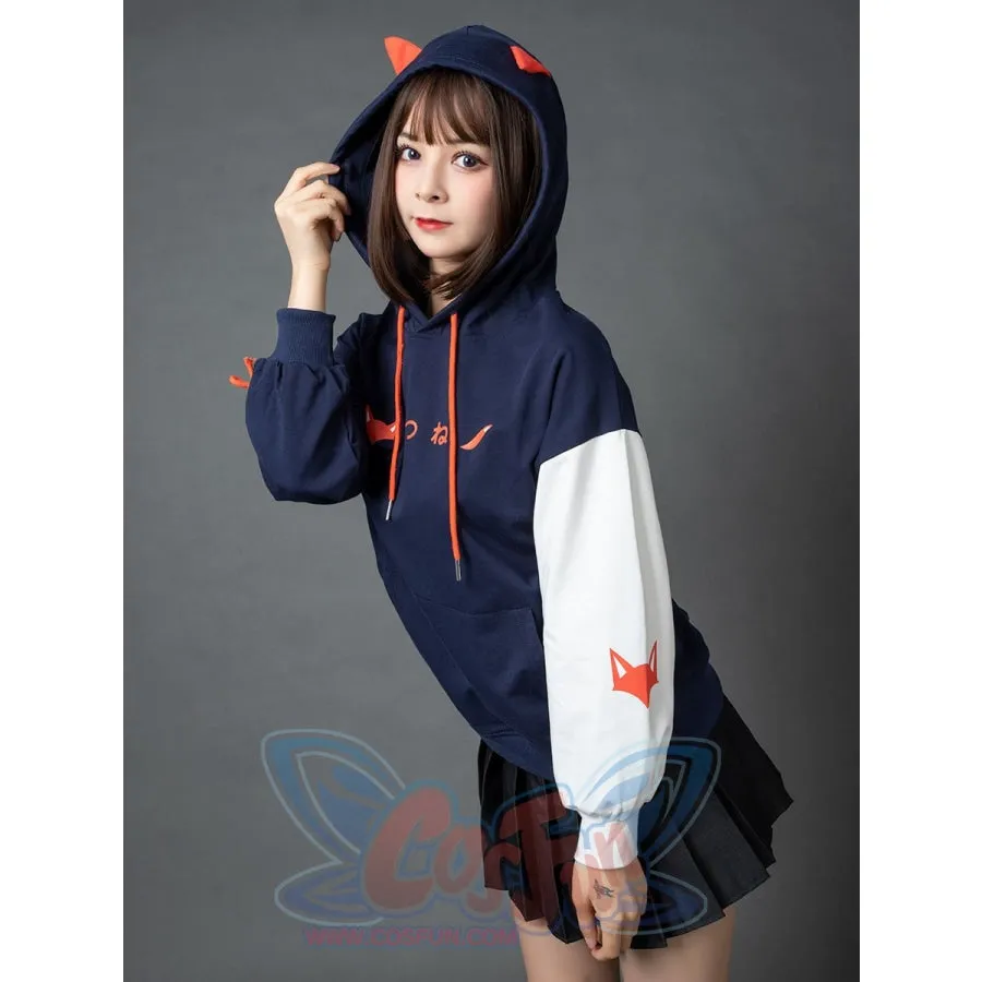 Patchwork-inspired Fox Print Lace-up Ears Hoodie Sweatshirt mp005915