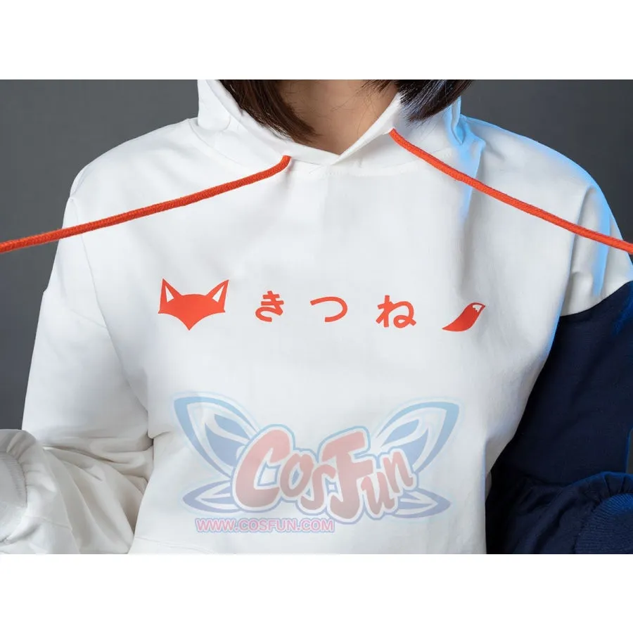 Patchwork-inspired Fox Print Lace-up Ears Hoodie Sweatshirt mp005915