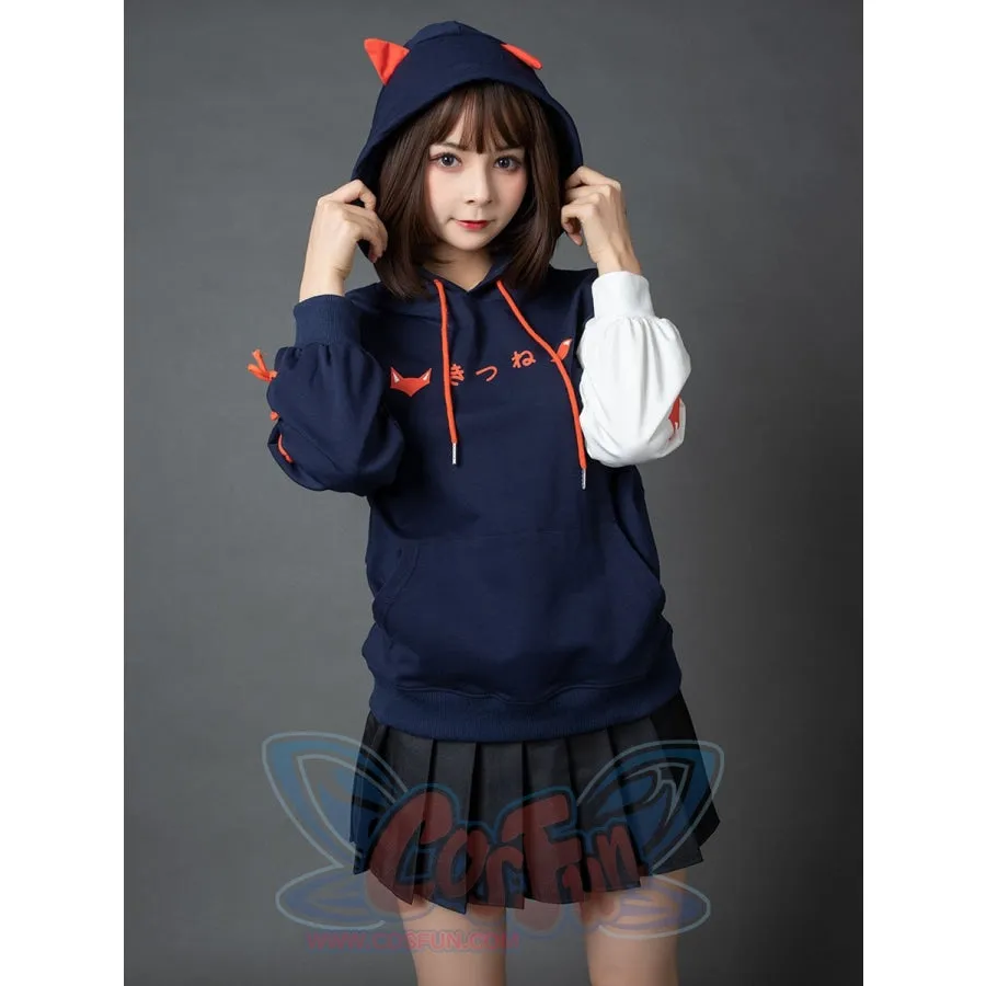 Patchwork-inspired Fox Print Lace-up Ears Hoodie Sweatshirt mp005915