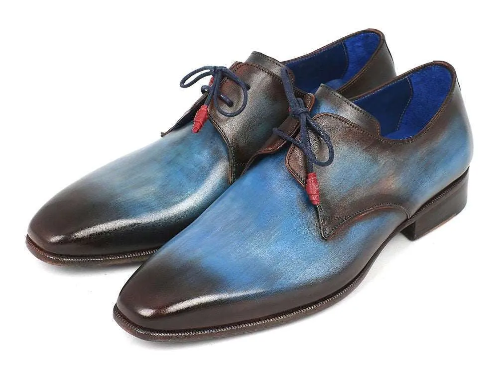 Paul Parkman Blue Hand-Painted Derby Shoes