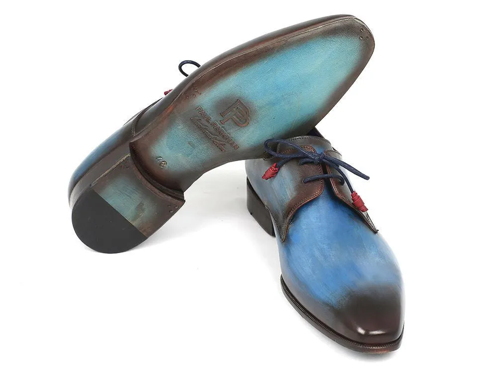 Paul Parkman Blue Hand-Painted Derby Shoes