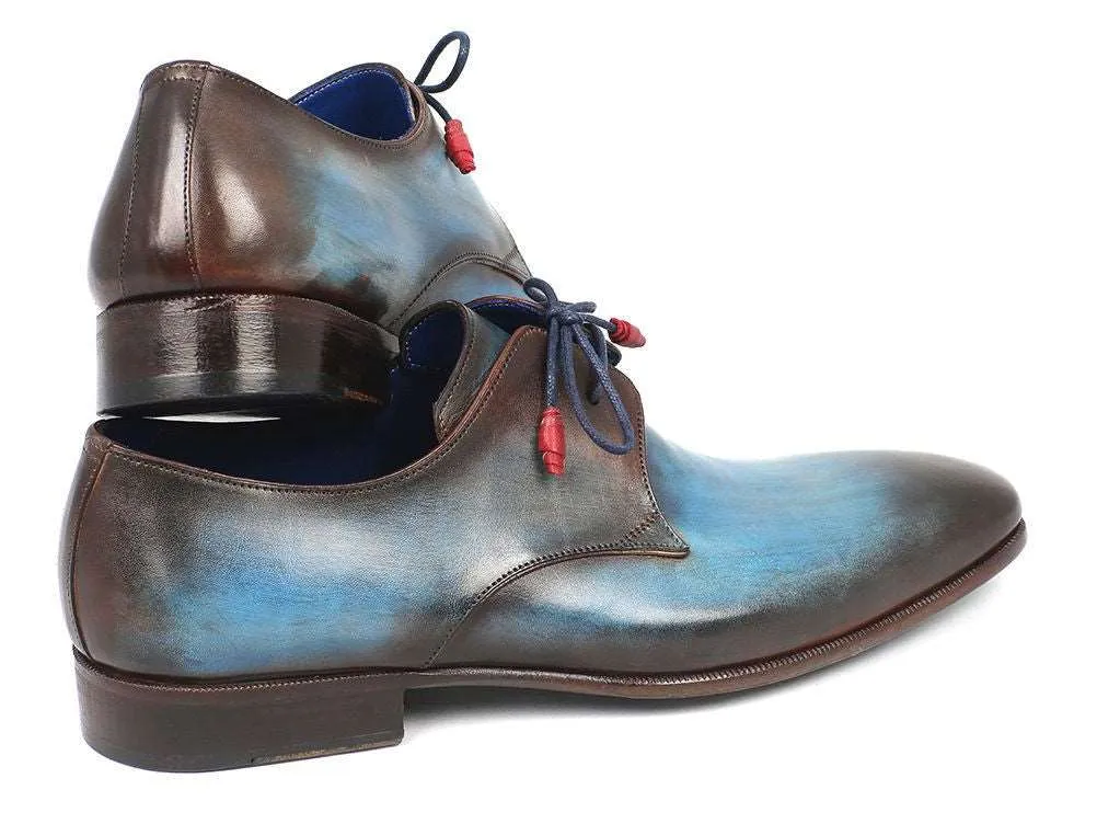 Paul Parkman Blue Hand-Painted Derby Shoes