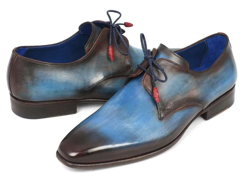 Paul Parkman Blue Hand-Painted Derby Shoes