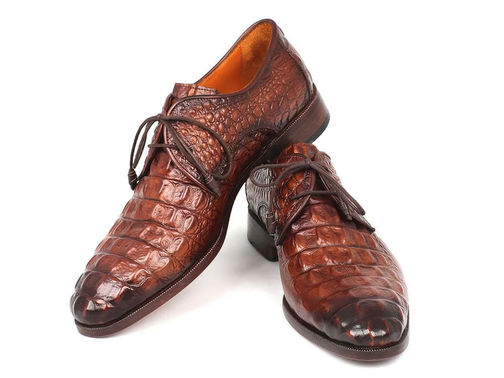 Paul Parkman Crocodile Embossed Derby Shoes