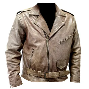 Perrini New Men’s Buffalo Motorbike Genuine Leather Biker Jacket Retro Style Brown Jacket