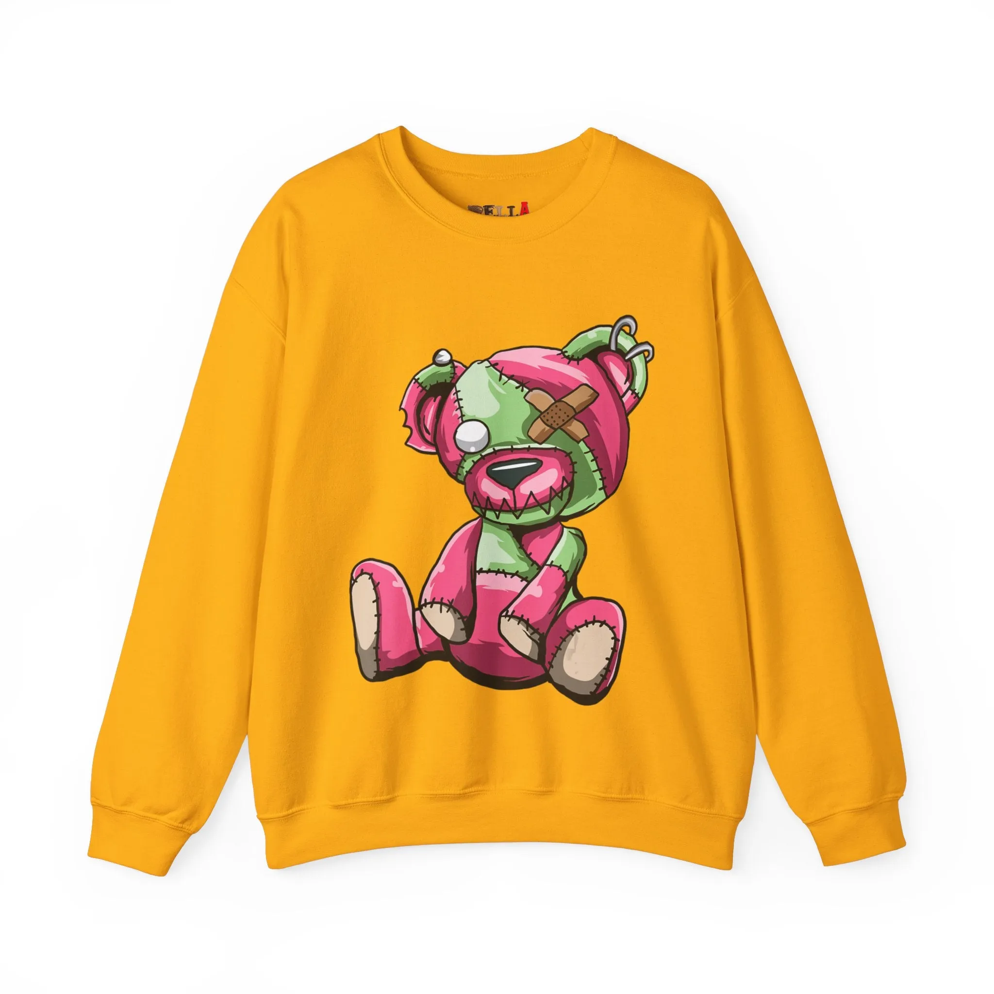 Pink & Green Patched Teddy Bear Sweatshirt