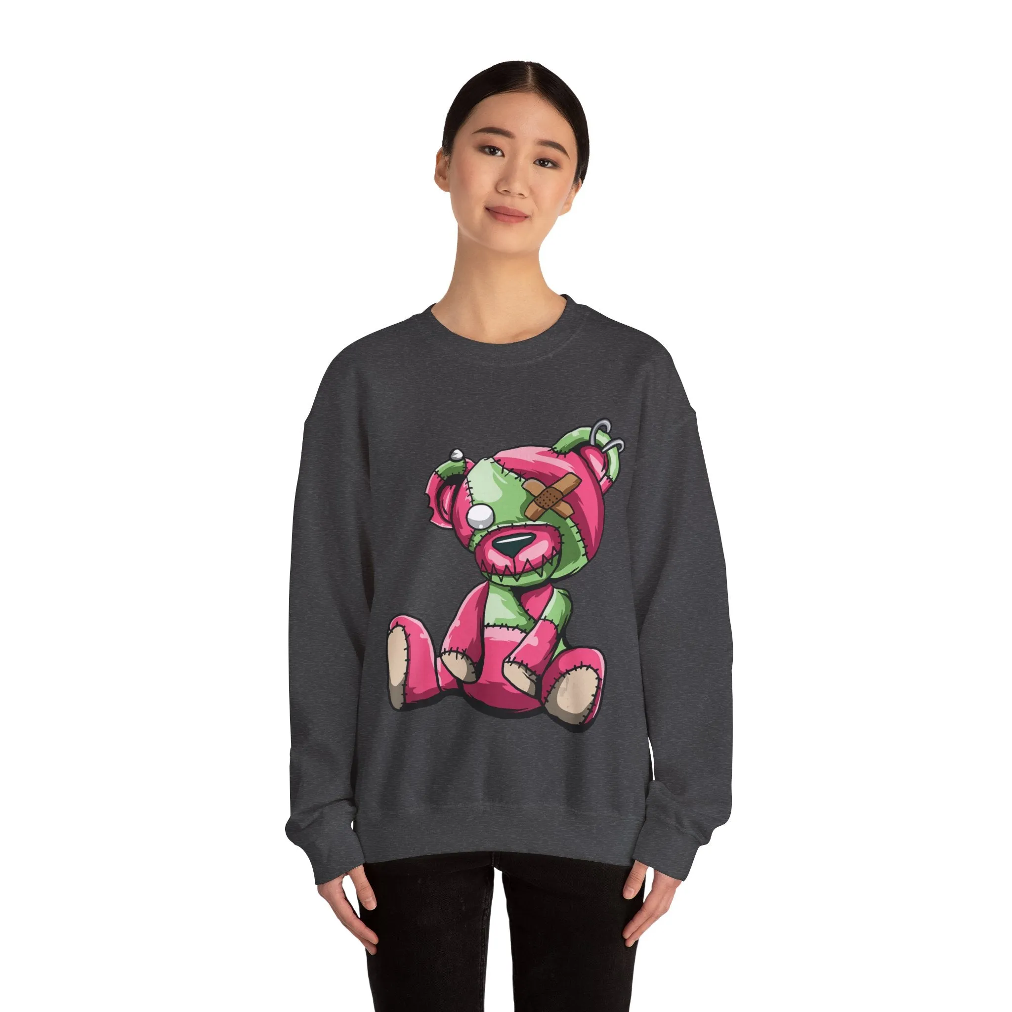 Pink & Green Patched Teddy Bear Sweatshirt