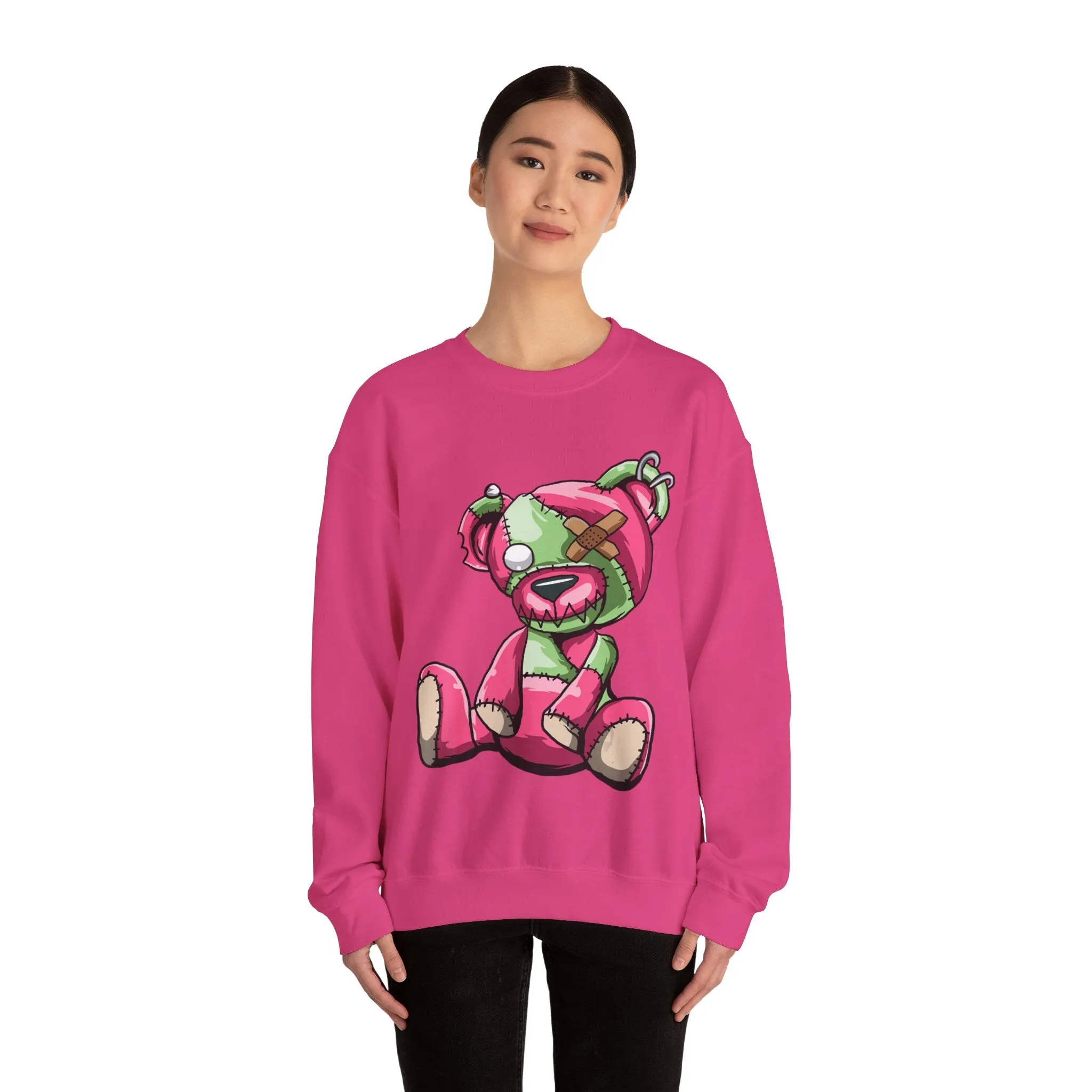 Pink & Green Patched Teddy Bear Sweatshirt