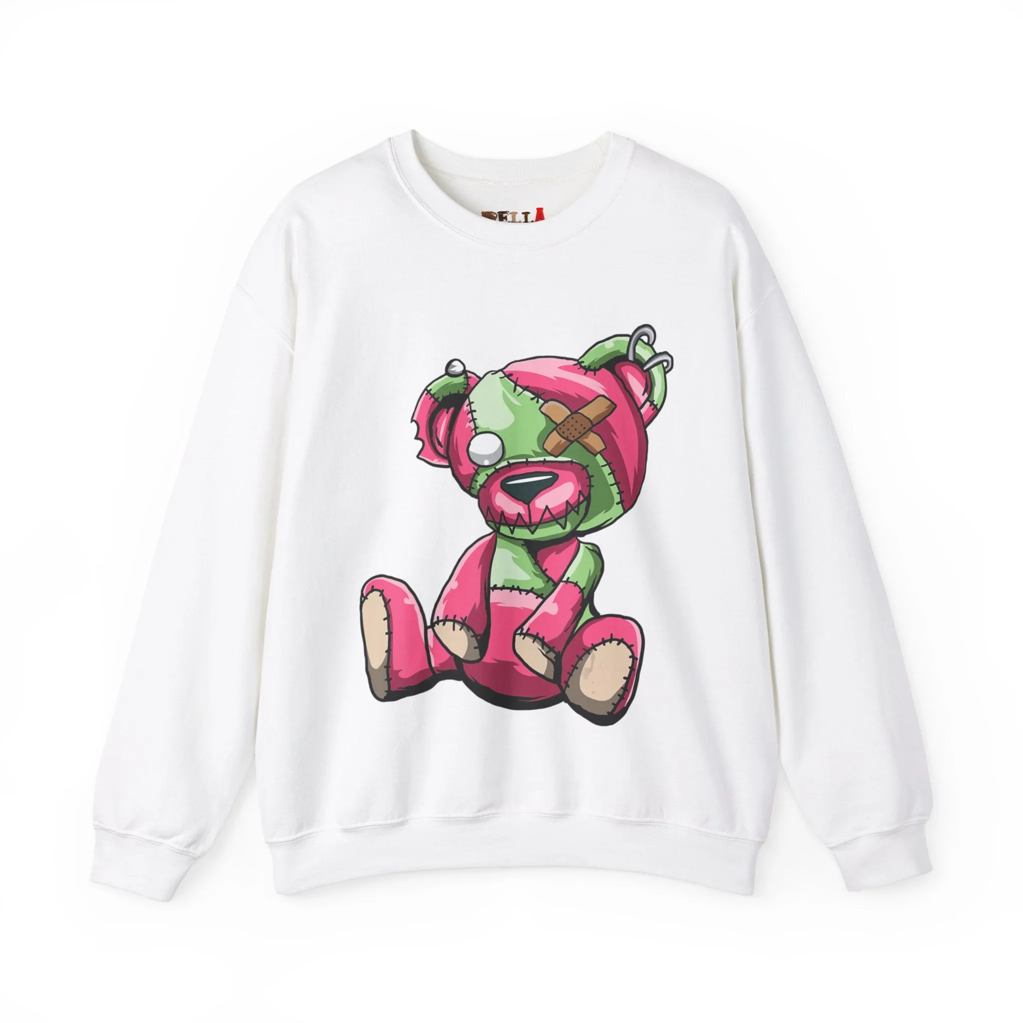 Pink & Green Patched Teddy Bear Sweatshirt