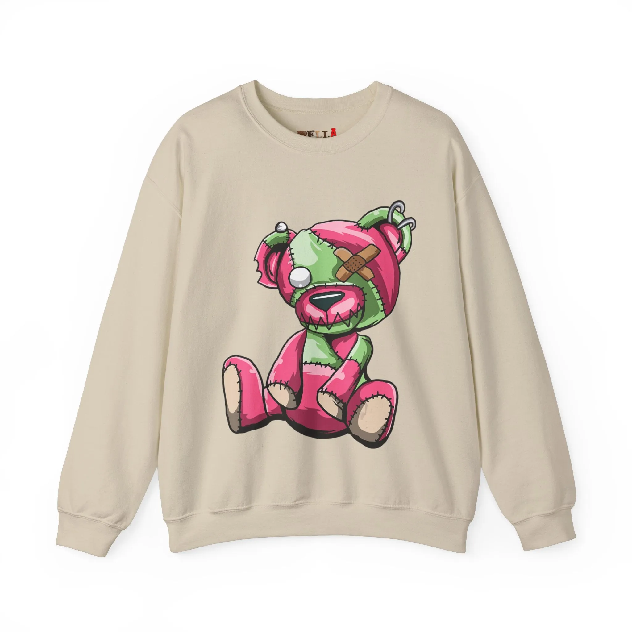 Pink & Green Patched Teddy Bear Sweatshirt