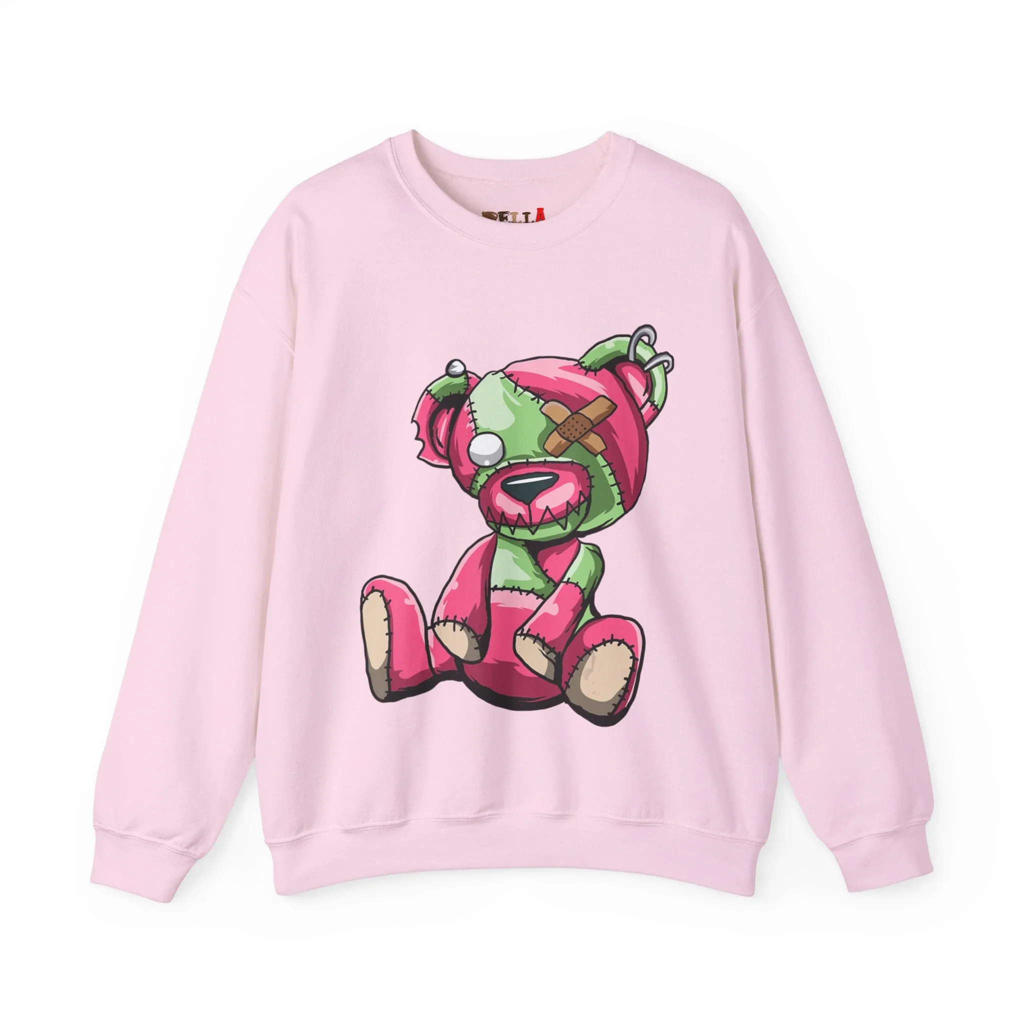 Pink & Green Patched Teddy Bear Sweatshirt