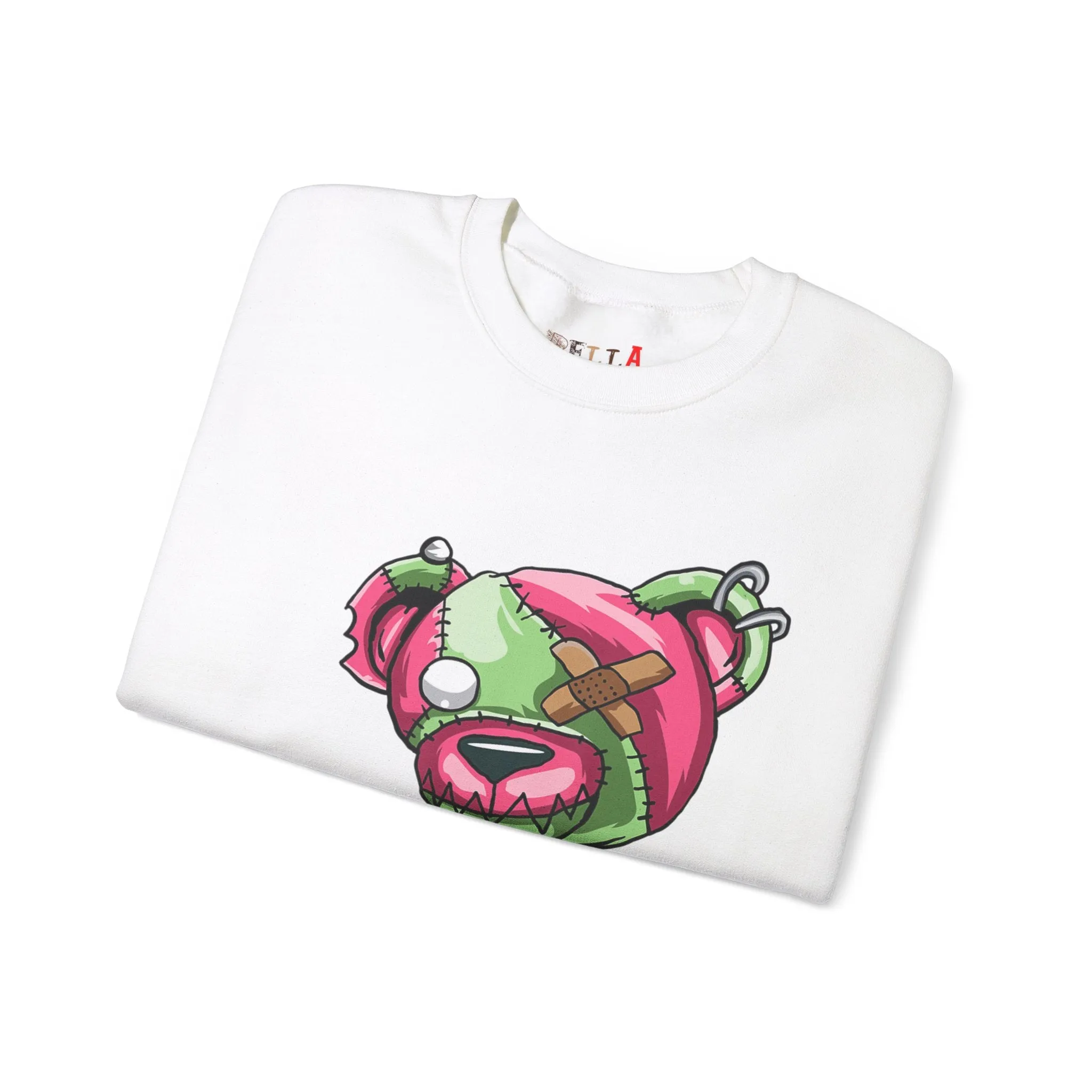 Pink & Green Patched Teddy Bear Sweatshirt