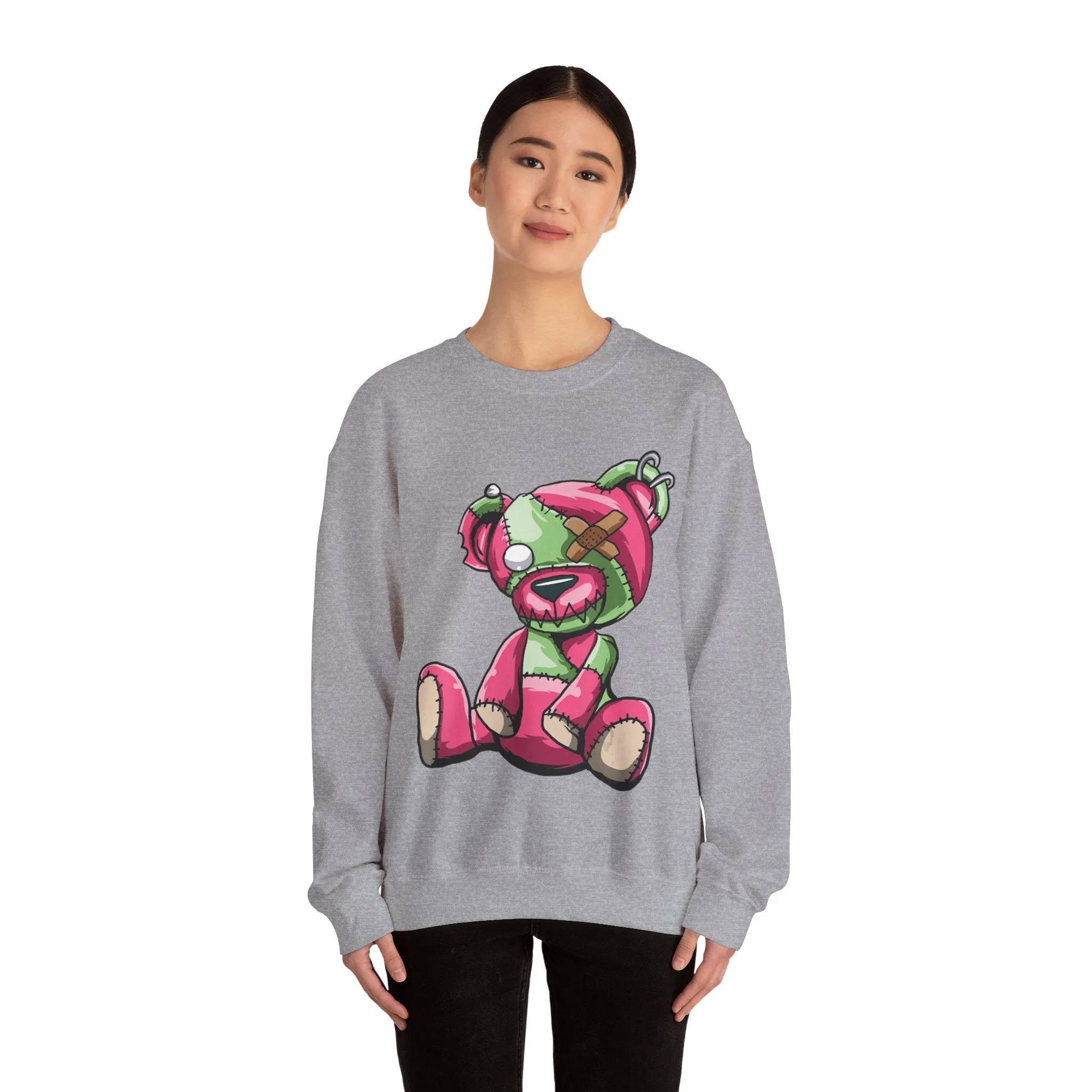 Pink & Green Patched Teddy Bear Sweatshirt