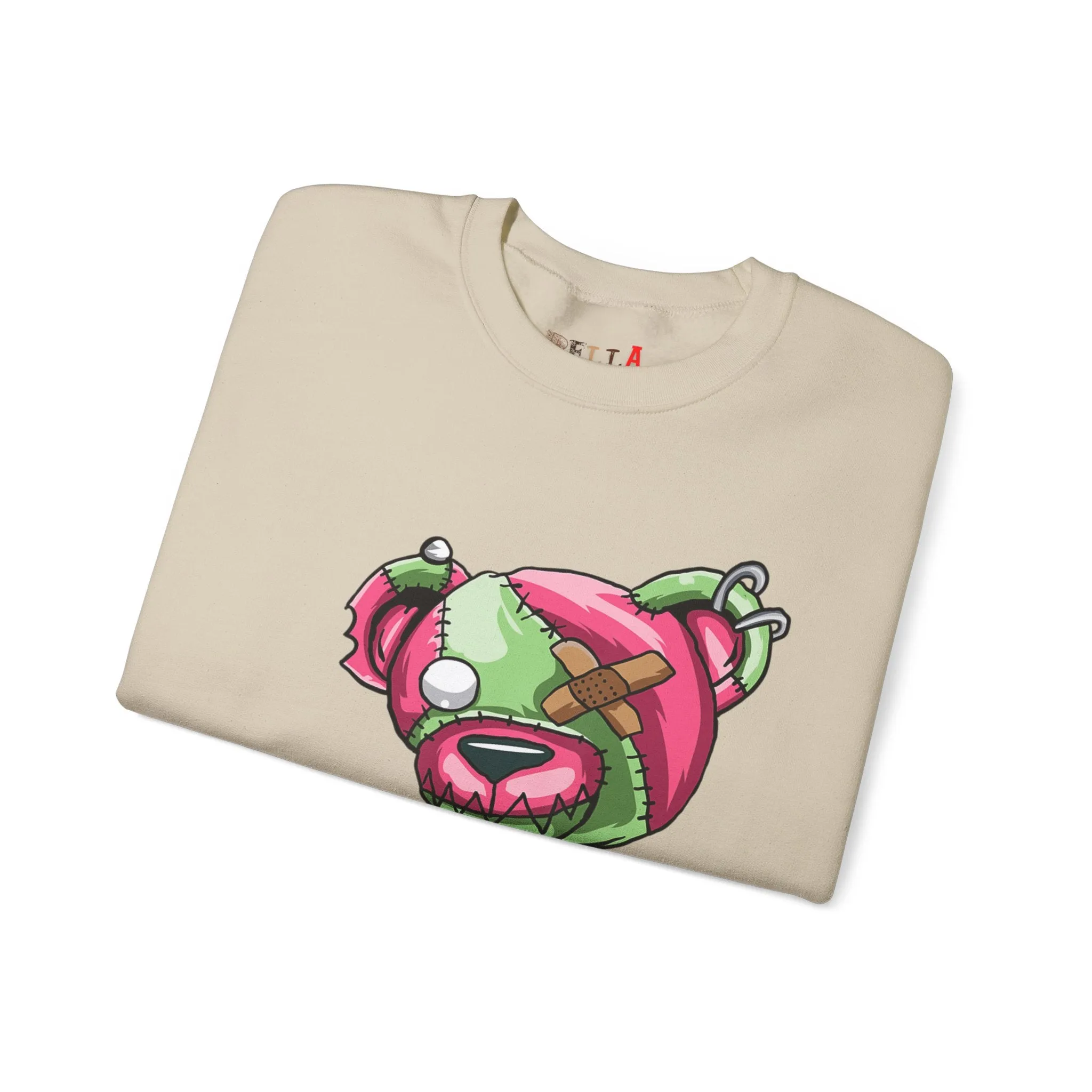 Pink & Green Patched Teddy Bear Sweatshirt
