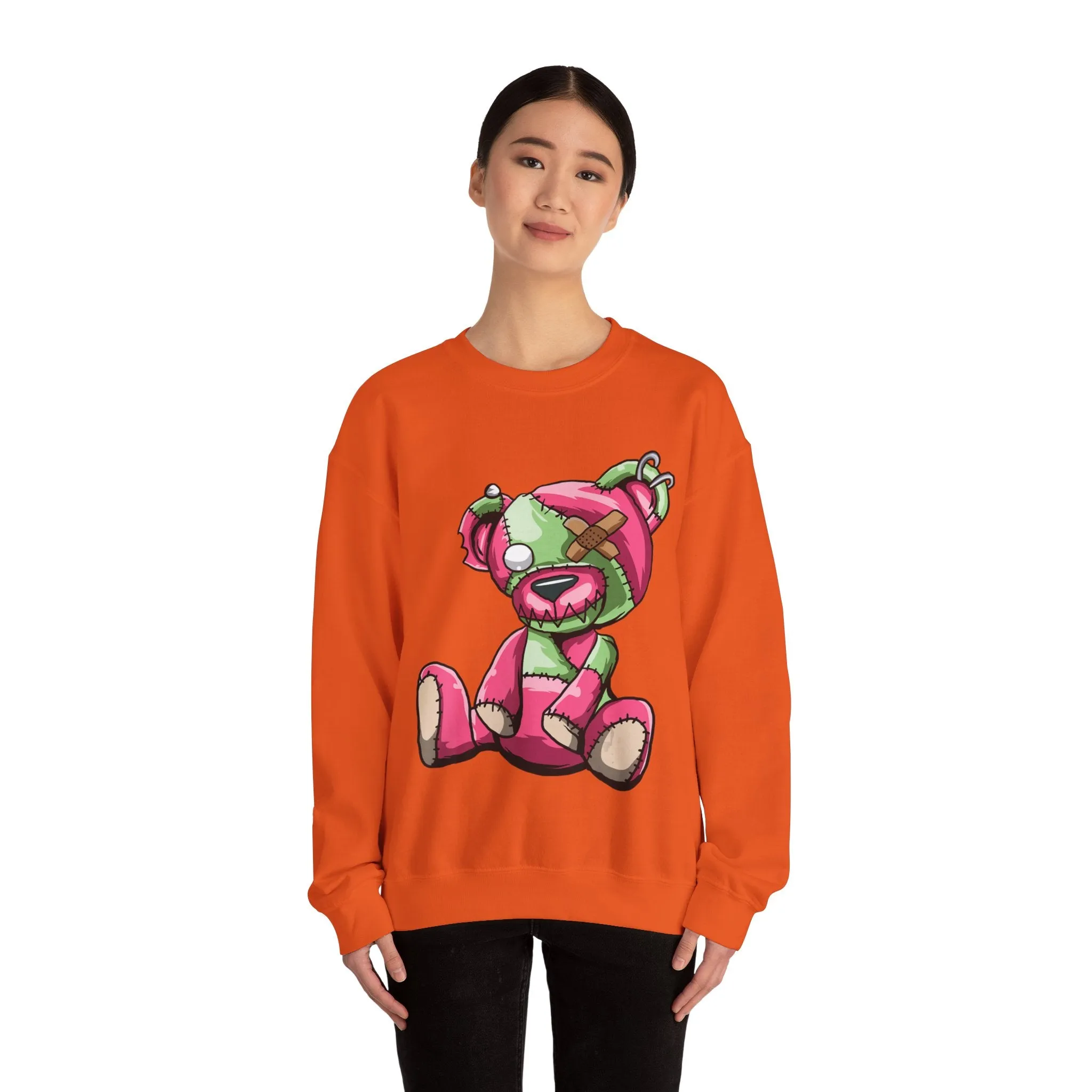 Pink & Green Patched Teddy Bear Sweatshirt