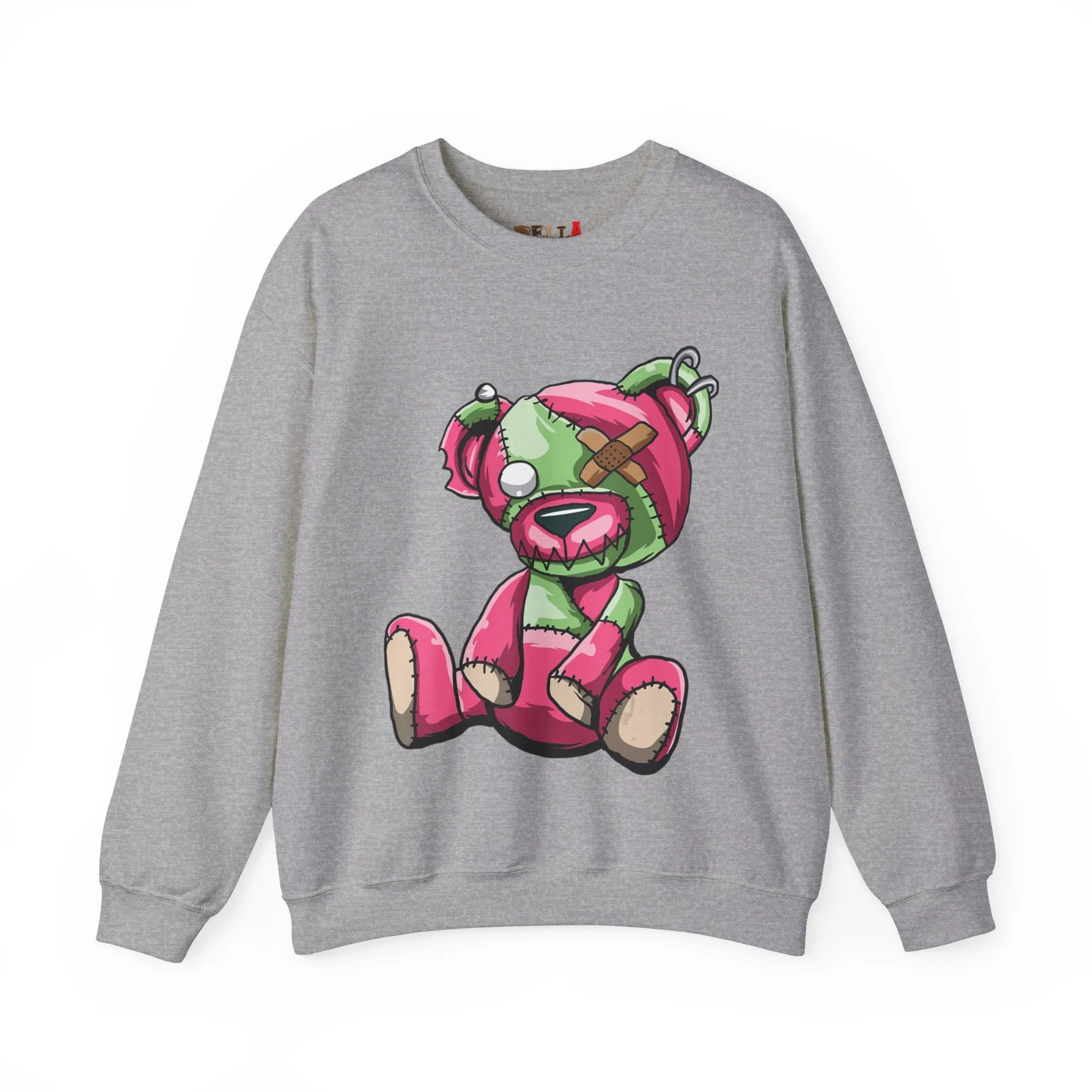 Pink & Green Patched Teddy Bear Sweatshirt