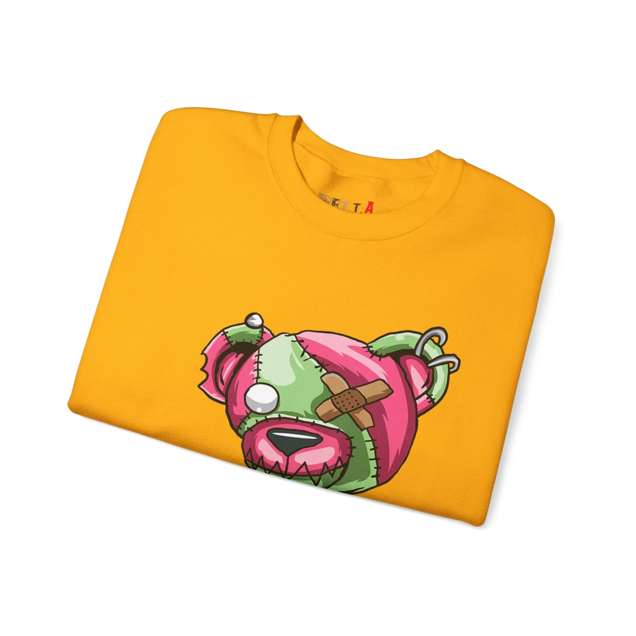Pink & Green Patched Teddy Bear Sweatshirt