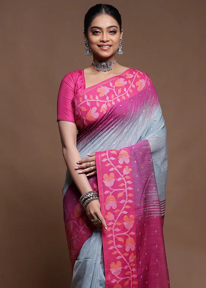 Pink Cotton Saree With Blouse Piece
