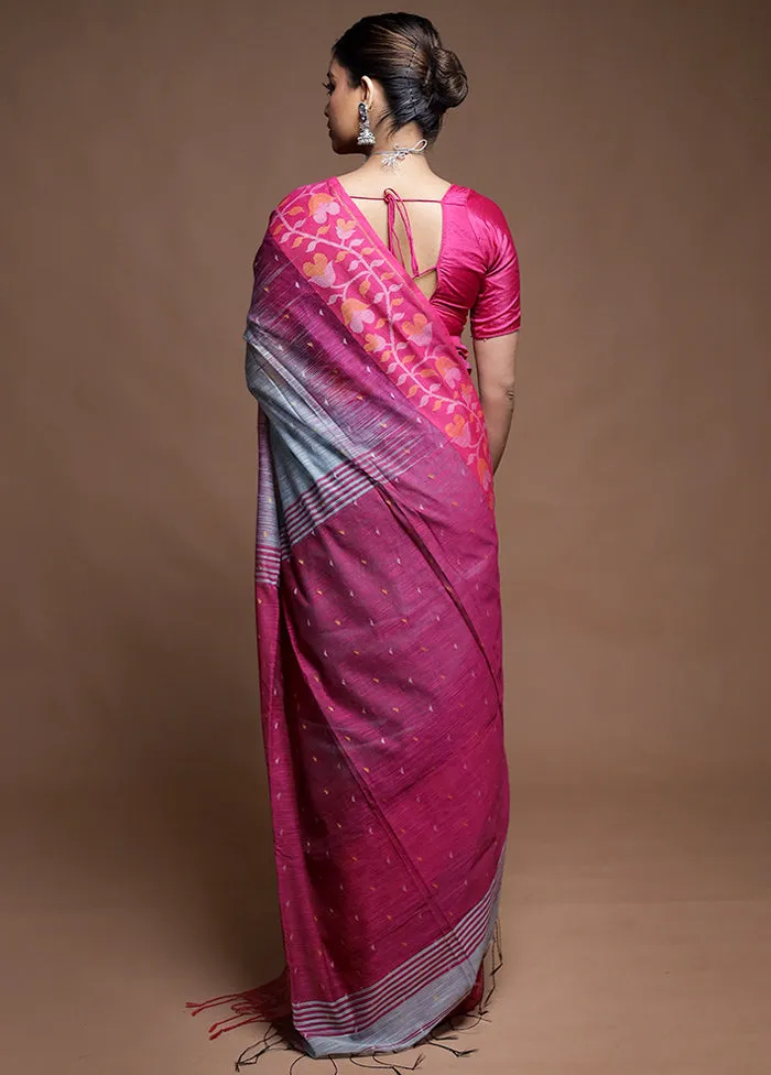 Pink Cotton Saree With Blouse Piece