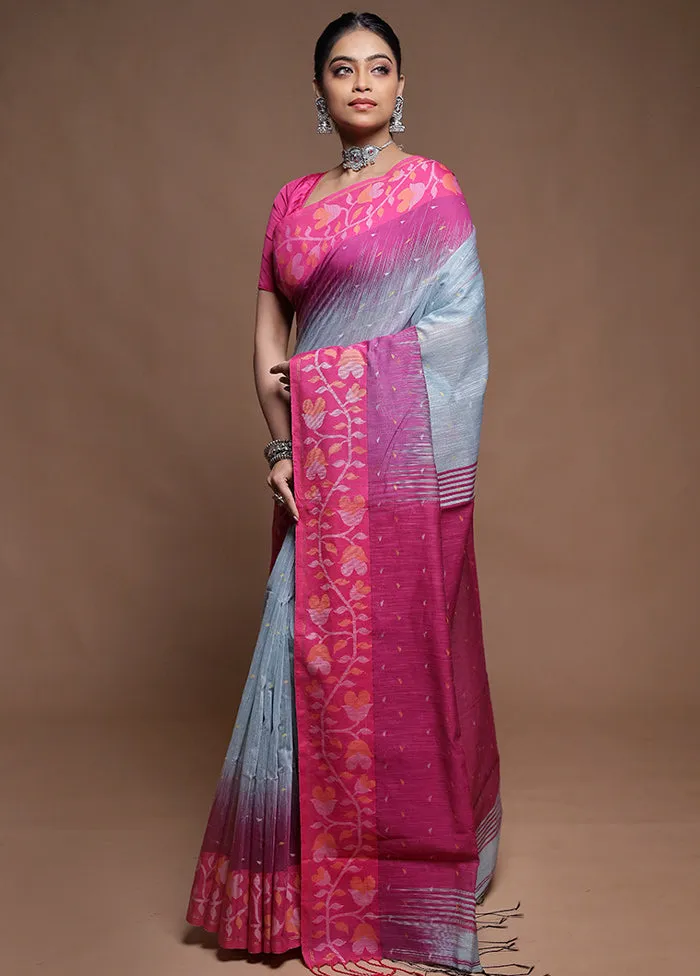 Pink Cotton Saree With Blouse Piece
