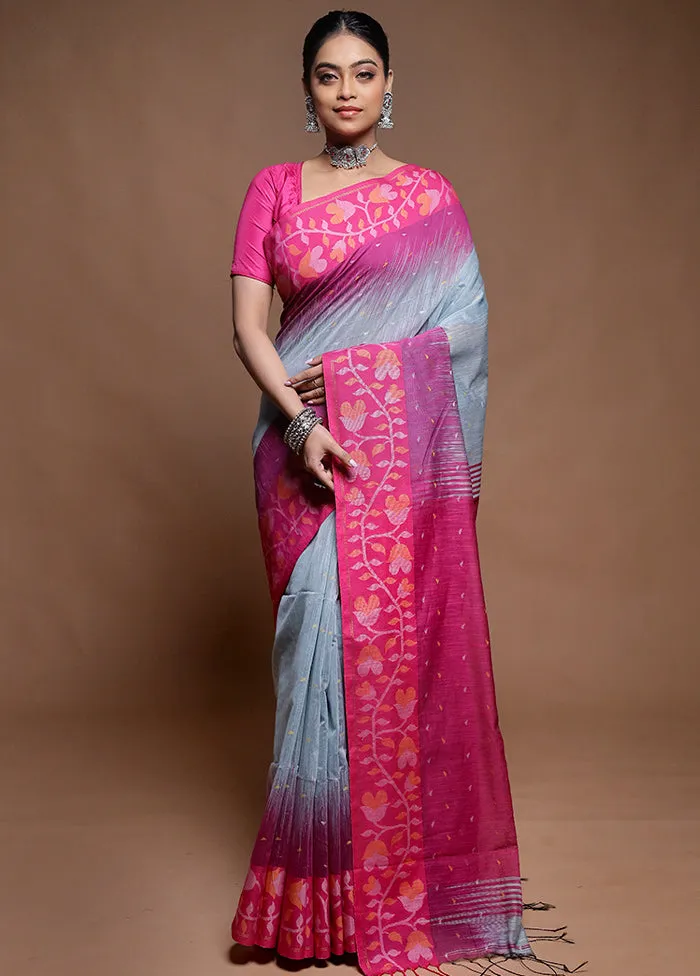 Pink Cotton Saree With Blouse Piece