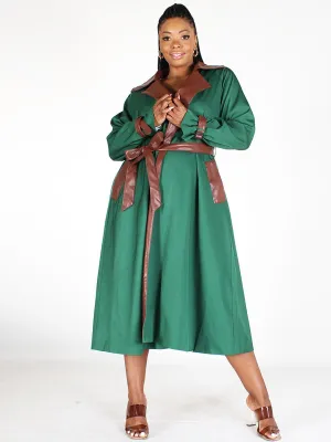 PLUS SIZE LONG SLEEVES BUTTON CLOSURE POCKETS PU COAT