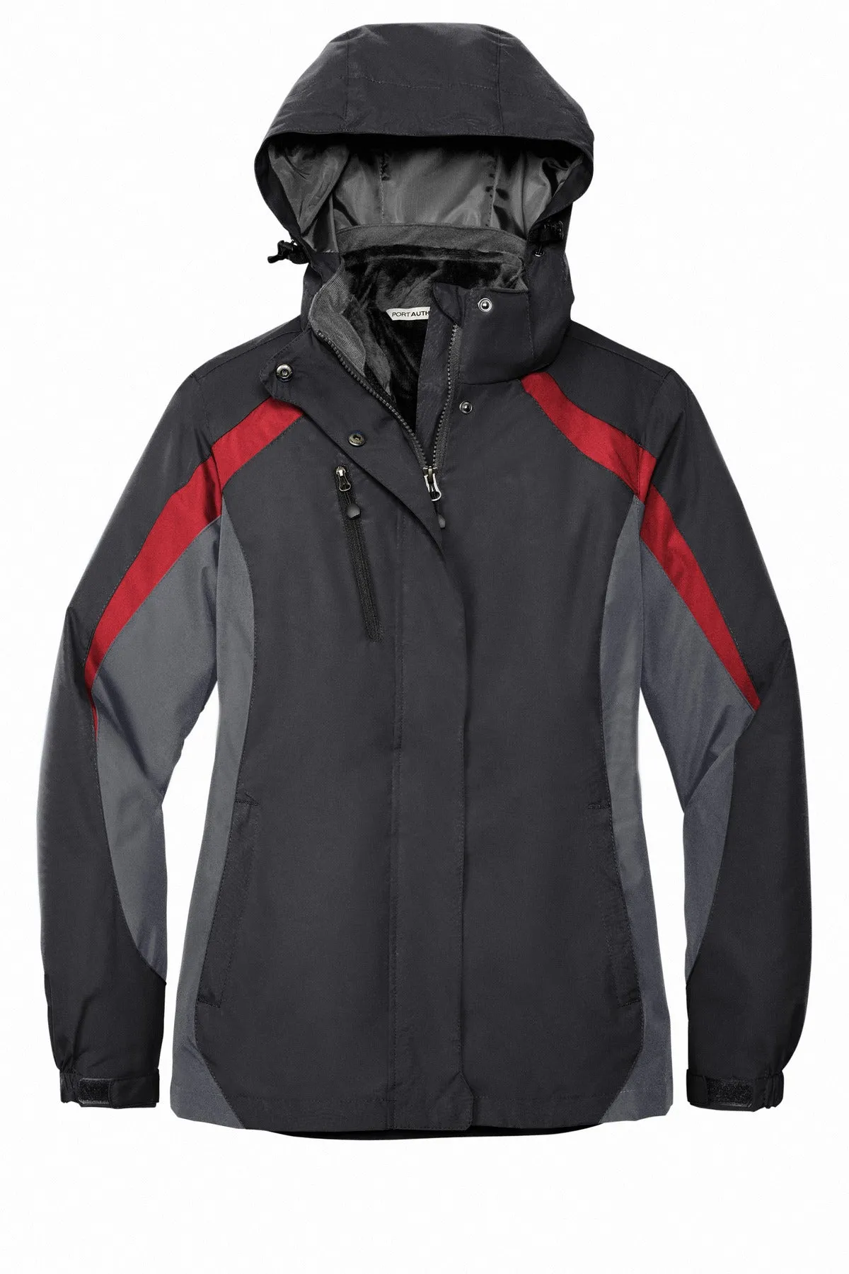 Port Authority Women's Colorblock 3-in-1 Jacket. L321 Black/ Magnet/ Signal Red