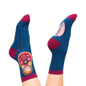 Powder Matryoshka Doll Ankle Socks - Navy
